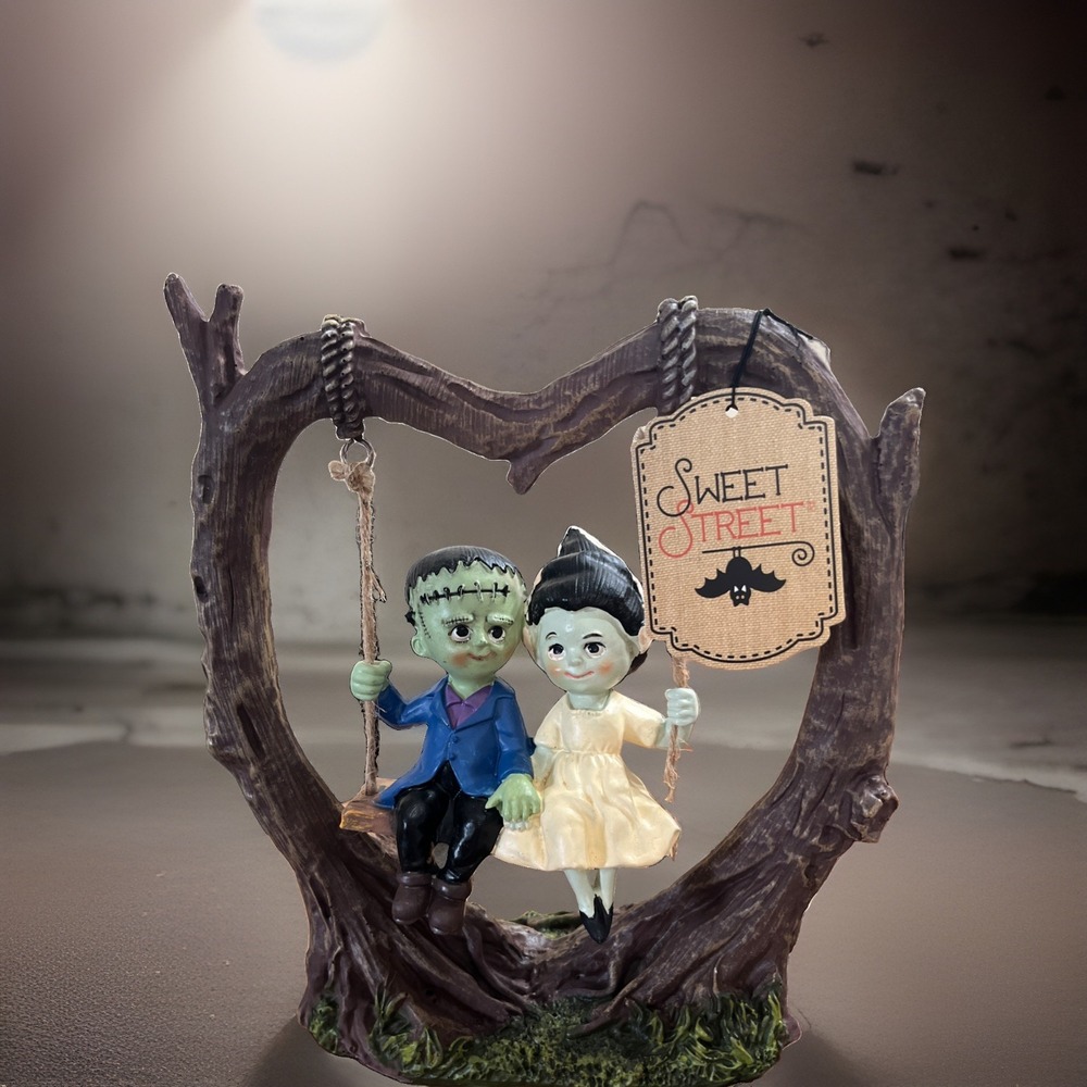Sweet Street Frankenstein & Bride on Heart Shaped Tree Swing Halloween